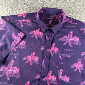 Retro Rifle Saws & Macaws Shirt Mens 2XL Button Down SS Parrot Print Purple